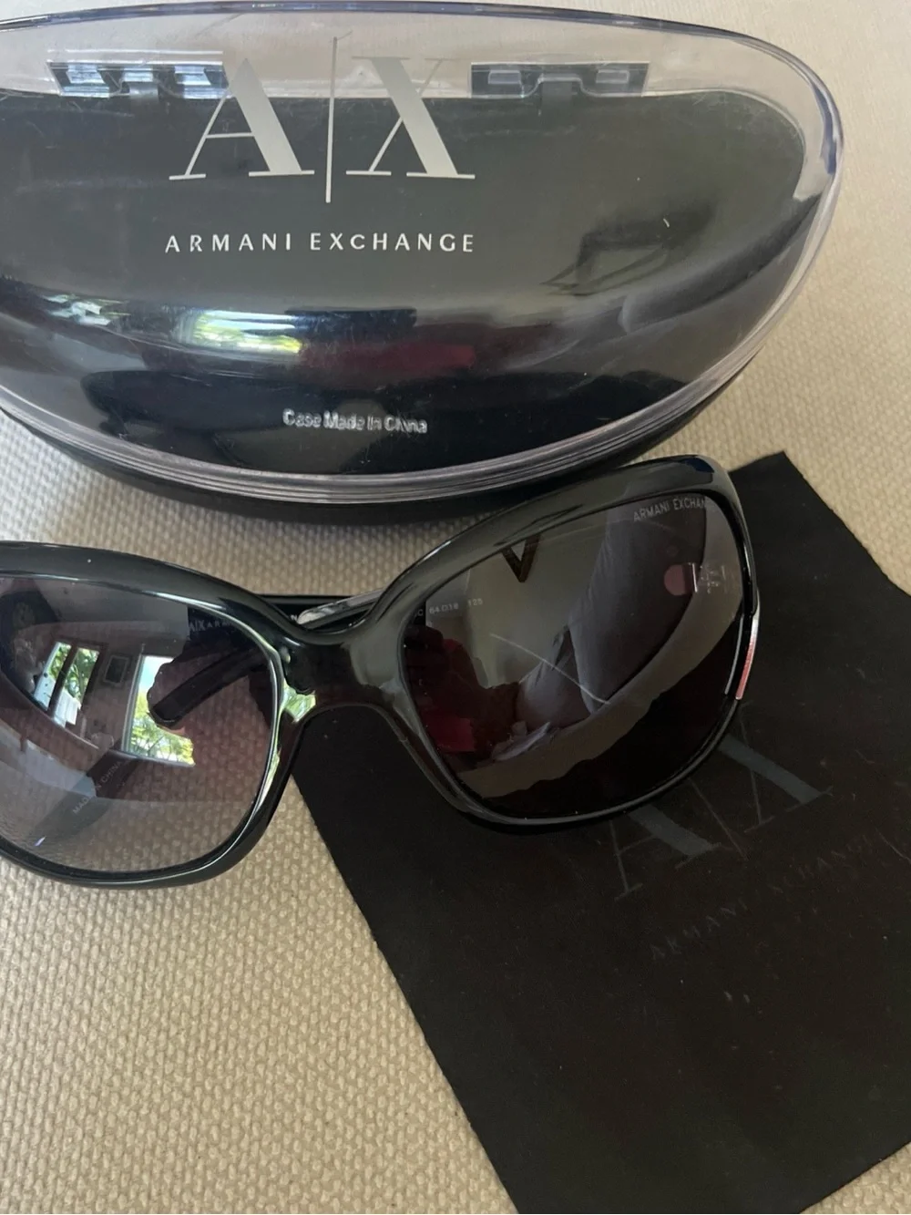 Armani Exchange Glossy Black Oversized Women's Sunglasses